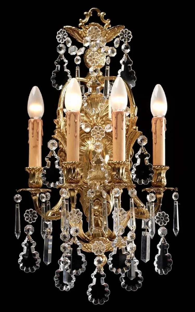 Casa Padrino Luxus Barock Kristall Wandleuchte Gold 35 x 18 x H. 65 cm - Prunkvolle Barockstil Wandlampe mit hochwertigem Kristallglas - Luxus Qualität - Made in Italy