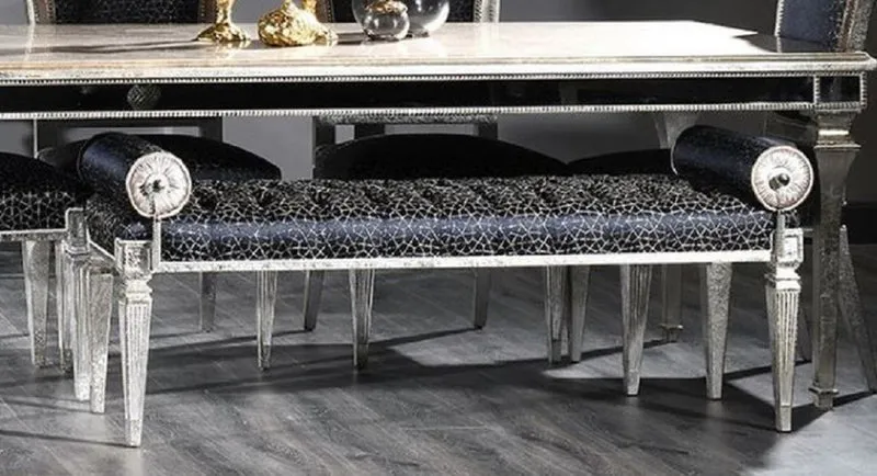 Casa Padrino Luxus Barock Sitzbank Schwarz / Antik Silber - Handgefertigte Barockstil Bank - Luxus Möbel im Barockstil - Barock Möbel - Edel & Prunkvoll
