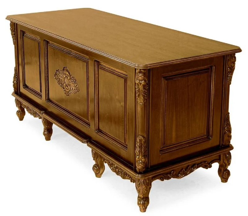 Casa Padrino Luxus Barock Schreibtisch Dunkelbraun - Prunkvoller Massivholz Bürotisch - Luxus Büro Möbel im Barockstil - Barock Möbel - Barock Büro Einrichtung - Edel & Prunkvoll