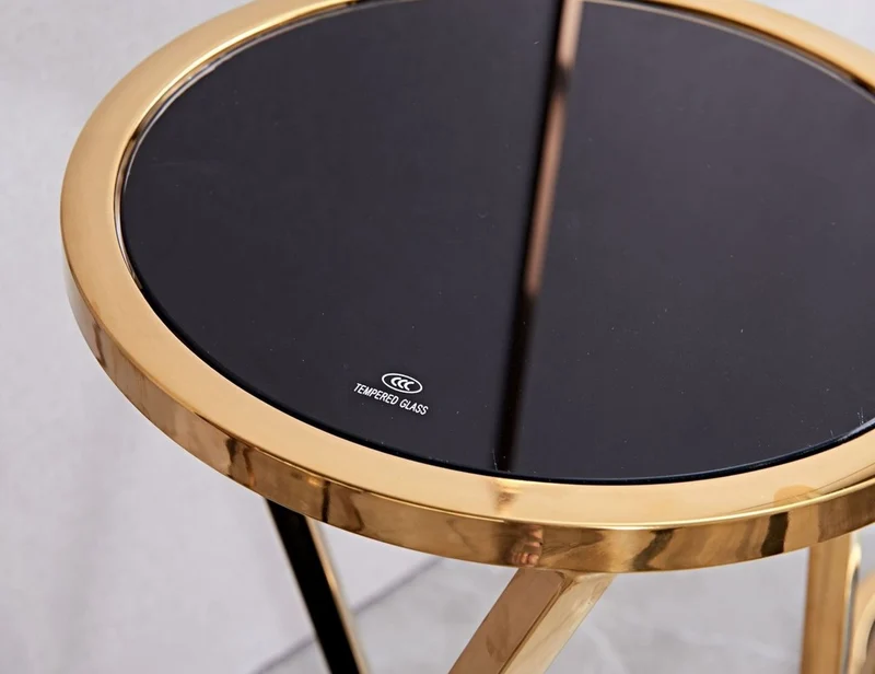 Casa Padrino Luxus Beistelltisch Gold / Schwarz Ø 35 x H. 50 cm - Runder Edelstahl Blumentisch mit getönten Glasplatten - Wohnzimmer Möbel - Luxus Möbel