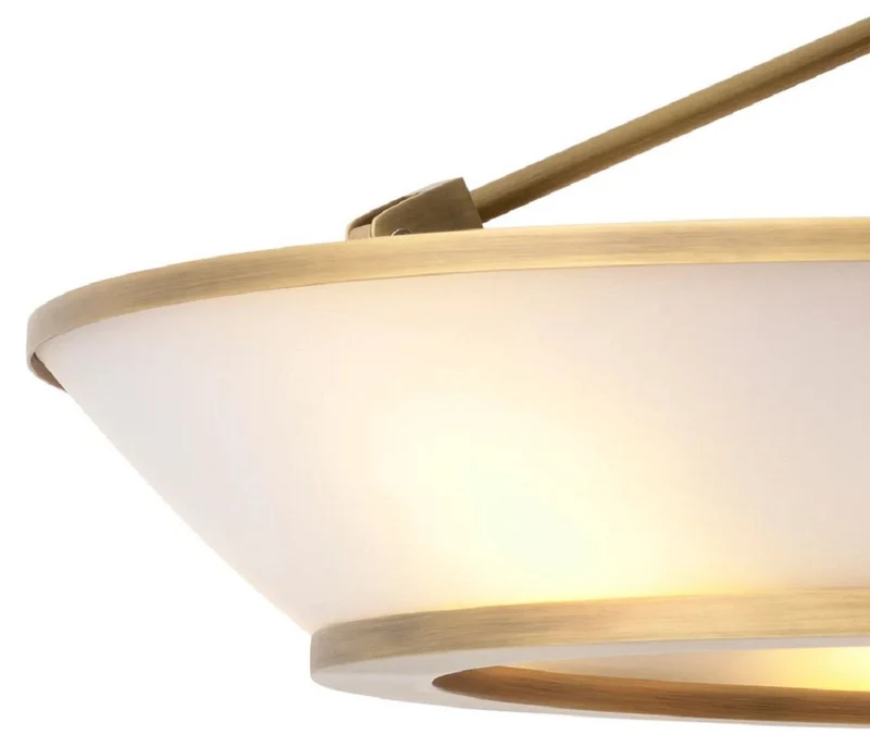 Casa Padrino Luxus Deckenleuchte Antik Messing / Weiß Ø 61 x H. 21,5 cm - Runde Deckenlampe mit Glas Lampenschirmen - Luxus Qualität