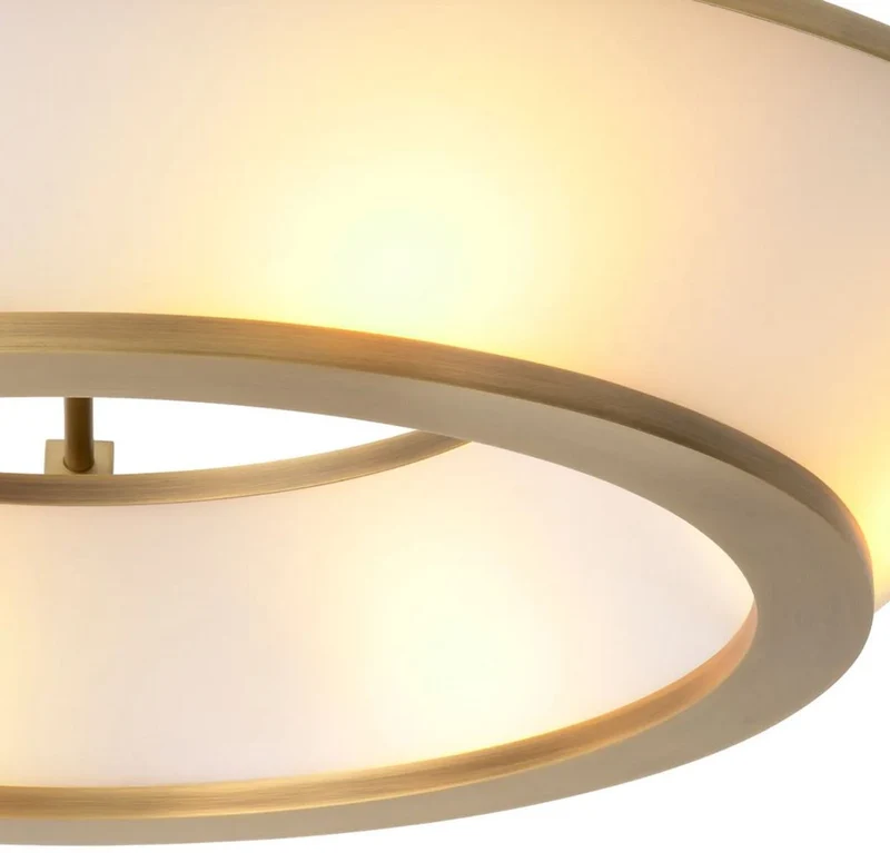 Casa Padrino Luxus Deckenleuchte Antik Messing / Weiß Ø 61 x H. 21,5 cm - Runde Deckenlampe mit Glas Lampenschirmen - Luxus Qualität