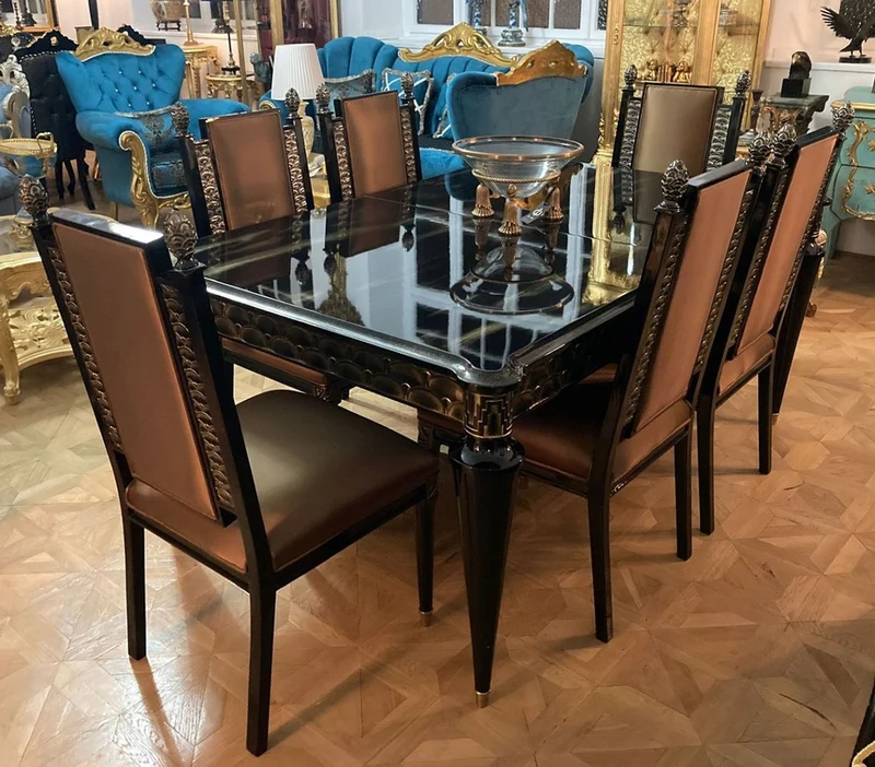 Casa Padrino Luxus Barock Esstisch Schwarz / Gold - Ausziehbarer Massivholz Esszimmertisch - Luxus Esszimmer Möbel im Barockstil - Barock Möbel - Edel & Prunkvoll