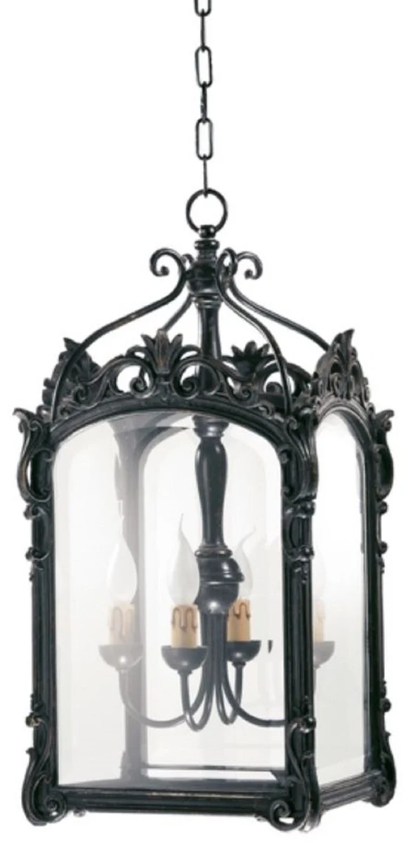 Casa Padrino Luxus Barock Wohnzimmer Hängeleuchte Antik Schwarz 34 x 34 x H. 64 cm - Handgefertigte Barockstil Pendelleuchte - Luxus Qualität - Made in Italy - Edel & Prunkvoll