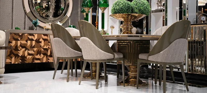 Casa Padrino Luxus Esszimmer Stuhl 6er Set Grau / Gold - Luxus Küchenstühle - Esszimmer Möbel - Restaurant Möbel - Luxus Möbel