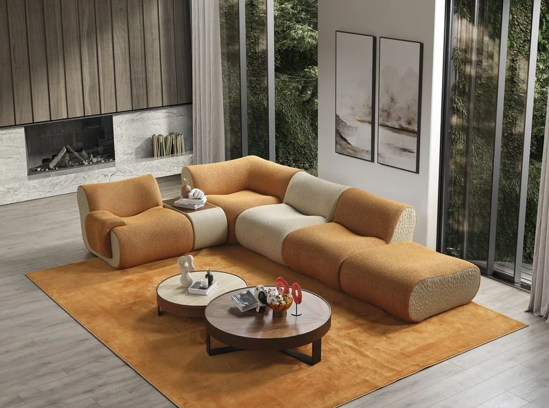 Casa Padrino Luxus Ecksofa Braun / Creme / Grau 340 x 232 x H. 72 cm - Modulares 6 Teiliges Wohnzimmer Sofa - Hotel Sofa - Wohnzimmer Möbel - Hotel Möbel - Luxus Möbel