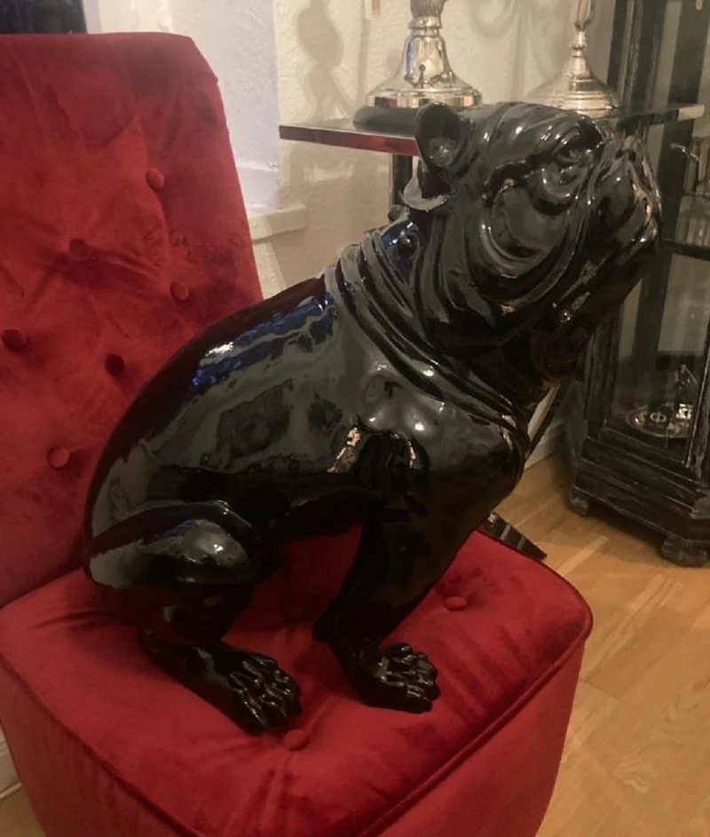 Casa Padrino Luxus Deko Figur Hund Bulldogge Schwarz H. 50 cm - Wetterbeständige Deko Skulptur - Wohnzimmer Deko - Garten Deko