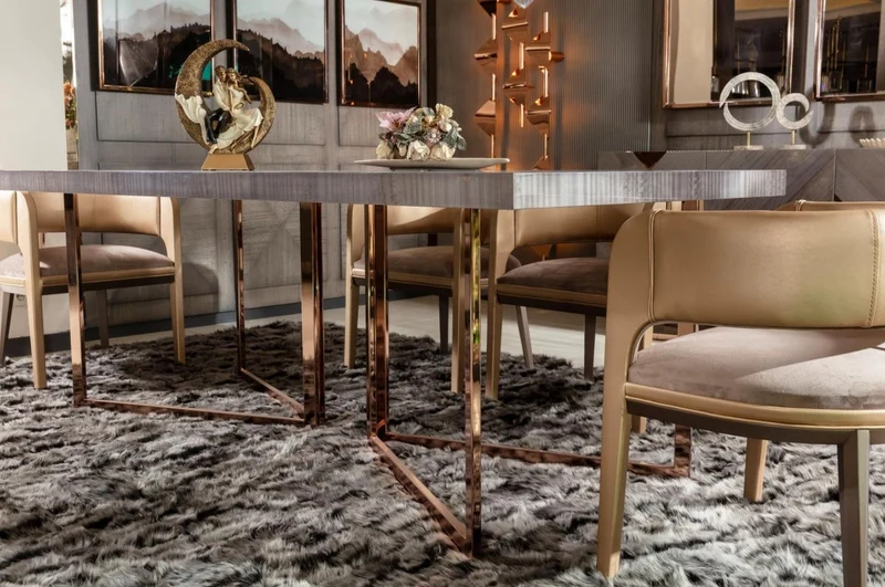 Casa Padrino Luxus Esstisch Grau / Kupfer 210 x 100 x H. 75 cm - Rechteckiger Küchentisch mit Massivholz Tischplatte und Metallbeinen - Esszimmer Möbel - Küchen Möbel - Luxus Möbel
