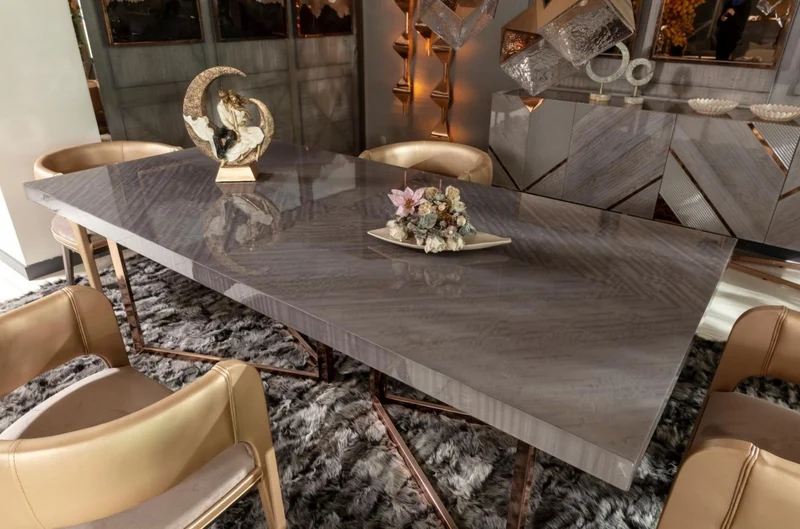 Casa Padrino Luxus Esstisch Grau / Kupfer 210 x 100 x H. 75 cm - Rechteckiger Küchentisch mit Massivholz Tischplatte und Metallbeinen - Esszimmer Möbel - Küchen Möbel - Luxus Möbel