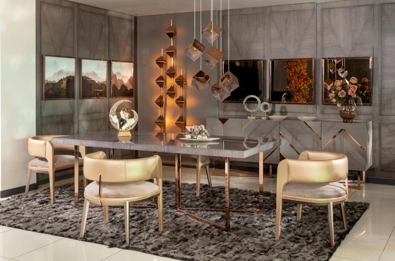 Casa Padrino Luxus Esstisch Grau / Kupfer 210 x 100 x H. 75 cm - Rechteckiger Küchentisch mit Massivholz Tischplatte und Metallbeinen - Esszimmer Möbel - Küchen Möbel - Luxus Möbel