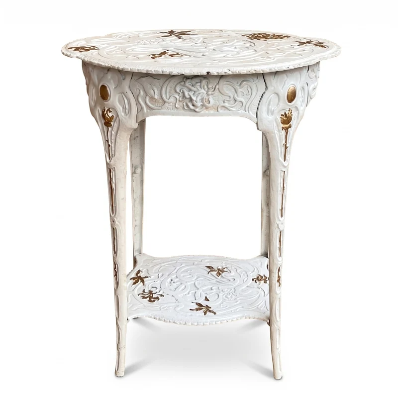 Casa Padrino Jugendstil Garten Deko Beistelltisch Weiß / Gold 46,6 x 36 x H. 60,4 cm - Nostalgischer Gusseisen Blumentisch - Barock & Jugendstil Garten Möbel