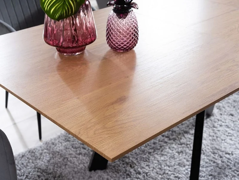 Casa Padrino Luxus Esstisch Naturfarben / Matt Schwarz 160-200 x 90 x H. 76 cm - Ausziehbarer Küchentisch - Esszimmer Möbel - Küchen Möbel - Luxus Möbel