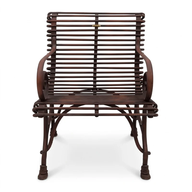 Casa Padrino Jugendstil Garten Stuhl Braun 64 x 62 x H. 71 cm - Schmiedeeisen Stuhl mit Armlehnen - Nostalgische Schmiedeeisen Garten Möbel