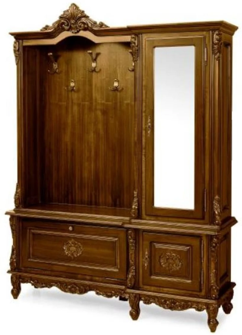 Casa Padrino Luxus Barock Garderobe Dunkelbraun - Massivholz Garderobenschrank im Barockstil - Luxus Garderoben Möbel im Barockstil - Edel & Prunkvoll