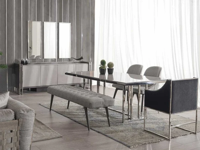 Casa Padrino Luxus Esstisch Grau / Silber 210 x 105 x H. 75 cm - Rechteckiger Küchentisch - Esszimmer Möbel - Küchen Möbel - Luxus Möbel - Luxus Einrichtung