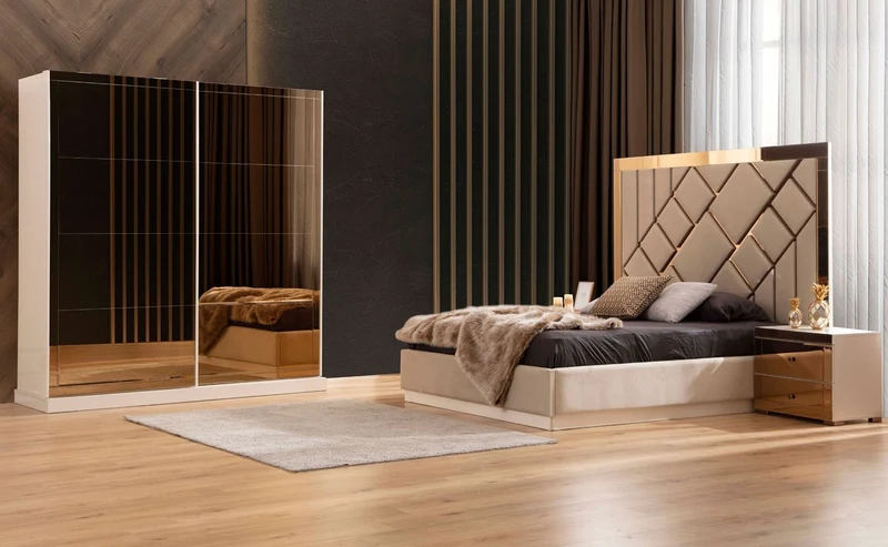 Casa Padrino Luxus Schlafzimmerschrank Weiß / Gold 200 x 69 x H. 218 cm - Kleiderschrank mit 2 Schiebetüren - Schlafzimmer Möbel - Hotel Möbel - Luxus Möbel