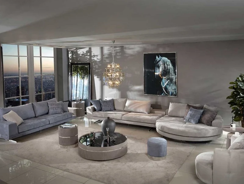 Casa Padrino Luxus Ecksofa Grau / Silber 430 x 100 x H. 65 cm - Wohnzimmer Sofa - Wohnzimmer Möbel - Luxus Möbel - Luxus Wohnzimmer Einrichtung