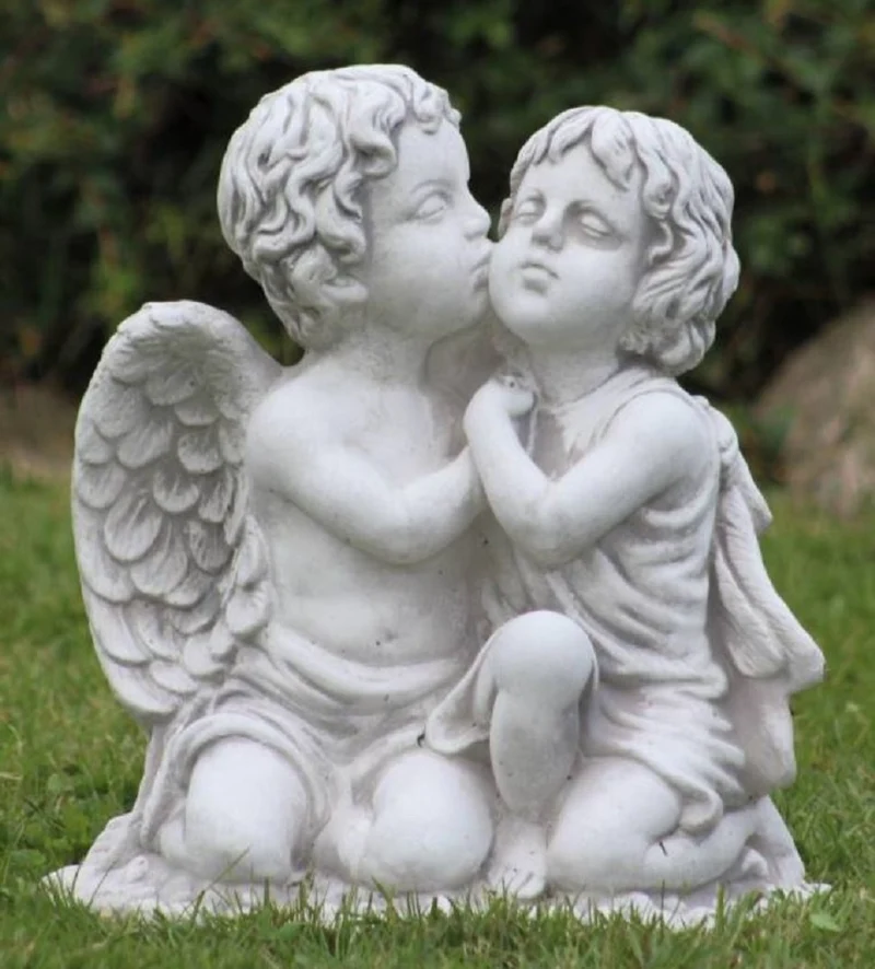 Casa Padrino Jugendstil Deko Skulptur 2 Engel Grau 45 x 25 x H. 39 cm - Elegante Deko Stein Figur - Garten Deko - Barock & Jugendstil Deko Accessoires