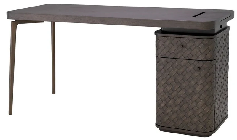 Casa Padrino Luxus Schreibtisch Braun / Bronze 150 x 60 x H. 75 cm - Massivholz Bürotisch mit Schublade und Tür - Computertisch - Büro Möbel - Luxus Möbel - Luxus Einrichtung - Luxus Qualität