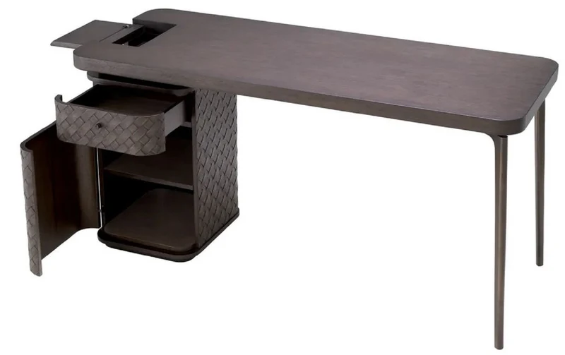 Casa Padrino Luxus Schreibtisch Braun / Bronze 150 x 60 x H. 75 cm - Massivholz Bürotisch mit Schublade und Tür - Computertisch - Büro Möbel - Luxus Möbel - Luxus Einrichtung - Luxus Qualität