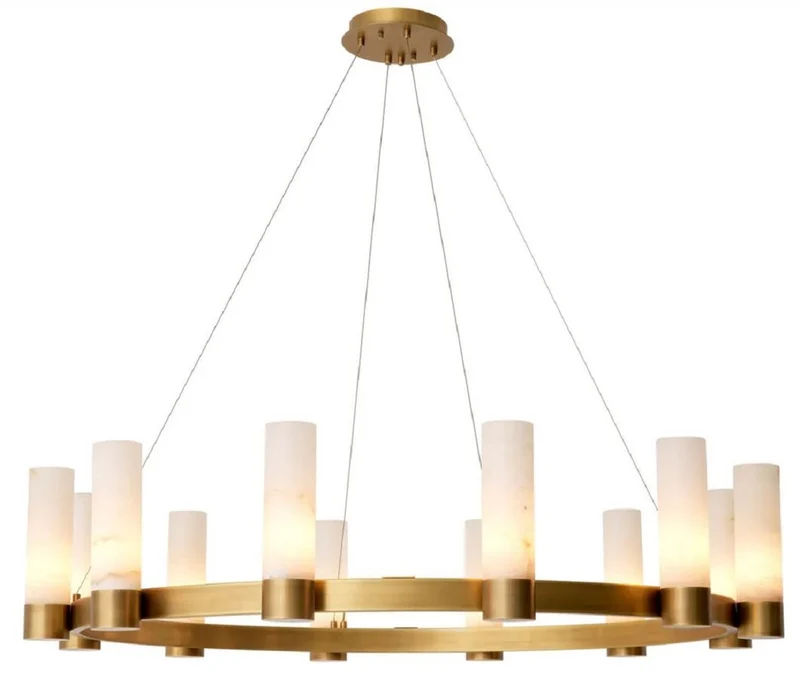 Casa Padrino Luxus Kronleuchter Antik Messing / Alabaster Ø 136 x H. 30 cm - Runder Wohnzimmer Kronleuchter mit Alabaster Lampenschirmen - Luxus Qualität