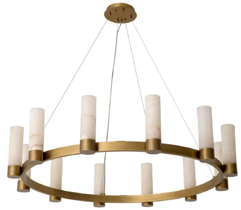 Casa Padrino Luxus Kronleuchter Antik Messing / Alabaster Ø 136 x H. 30 cm - Runder Wohnzimmer Kronleuchter mit Alabaster Lampenschirmen - Luxus Qualität