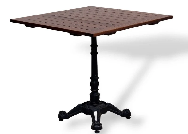 Casa Padrino Industrie Stil Garten Esstisch Dunkelbraun / Schwarz 80 x 80 H. 76 cm - Quadratisch Gartentisch mit Massivholz Latten Tischplatte - Industrie Stil Gastronomie & Garten Möbel