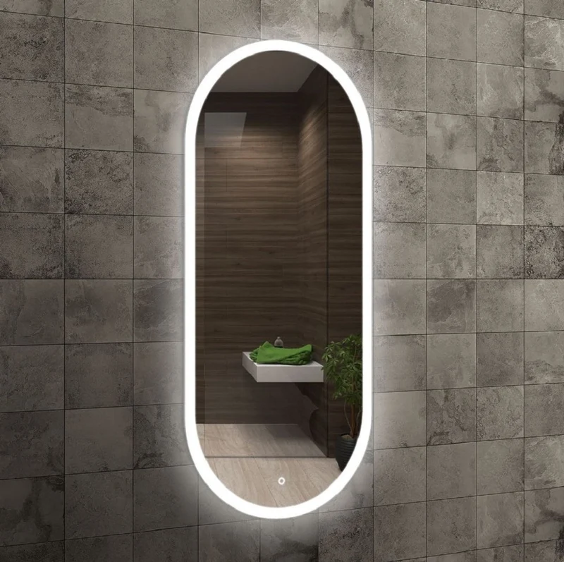 Casa Padrino Luxus Badezimmer Spiegel 45 x 2,5 x H. 105 cm - Ovaler Wandspiegel mit LED Beleuchtung - Badezimmer Möbel - Badezimmer Accessoires - Luxus Möbel