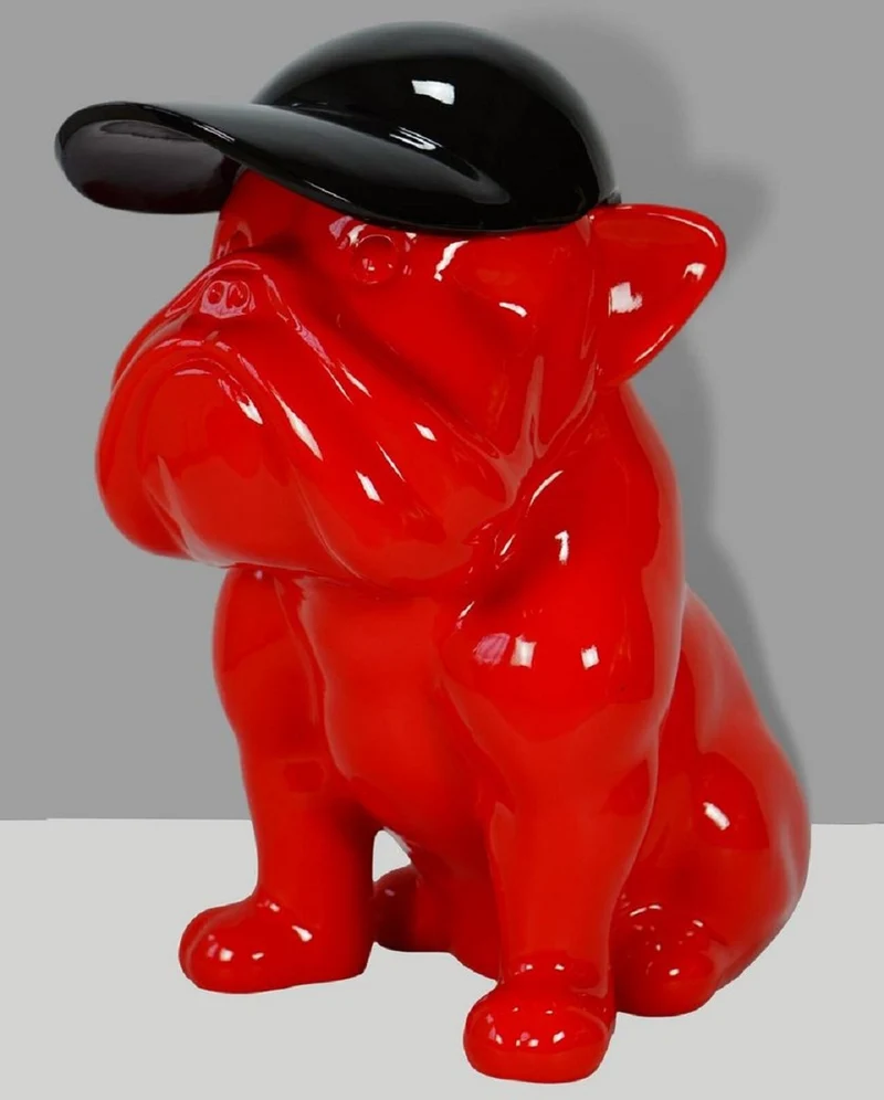 Casa Padrino Luxus XXL Deko Skulptur Hund Bulldogge Rot / Schwarz H. 100 cm - Große Deko Figur - XXL Wohnzimmer Deko - XXL Garten Deko