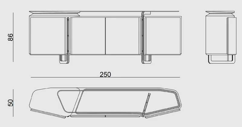 Casa Padrino Luxus Sideboard Grau / Silber 250 x 50 x H. 86 cm - Massivholz Schrank mit 4 Türen und Glasplatte - Luxus Möbel - Hotel Möbel - Luxus Einrichtung
