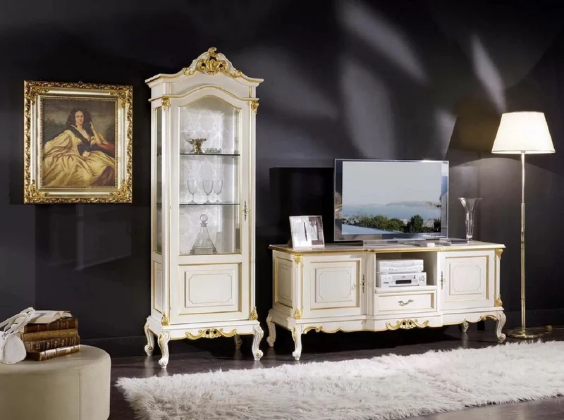Casa Padrino Luxus Barock Schreibtisch mit Tür und Schublade Weiß / Gold - Prunkvoller handgefertigter Massivholz Bürotisch - Barock Büromöbel - Luxus Qualität - Made in Italy