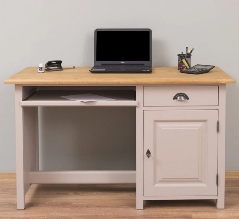Casa Padrino Landhausstil Schreibtisch Grau / Naturfarben 130 x 60 x H. 78 cm - Massivholz Sekretär im Landhausstil - Büro Möbel - Massivholz Möbel - Landhausstil Möbel