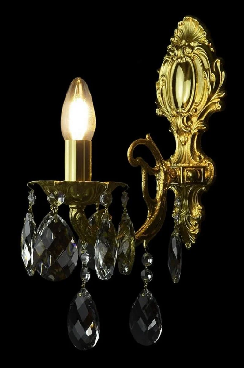 Casa Padrino Luxus Barock Kristall Wandleuchte Gold 12 x 24 x H. 38 cm - Barockstil Wandlampe mit Kristall Behängen - Barock Leuchten - Edel & Prunkvoll