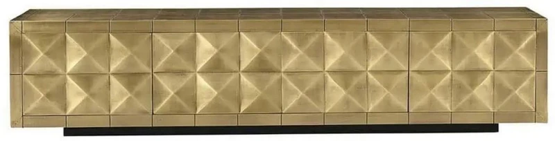 Casa Padrino Luxus TV Schrank Gold / Schwarz 220 x 40 x H. 50 cm - Wohnzimmer Sideboard mit 4 Türen - Wohnzimmer Möbel - Luxus Möbel - Luxus Einrichtung