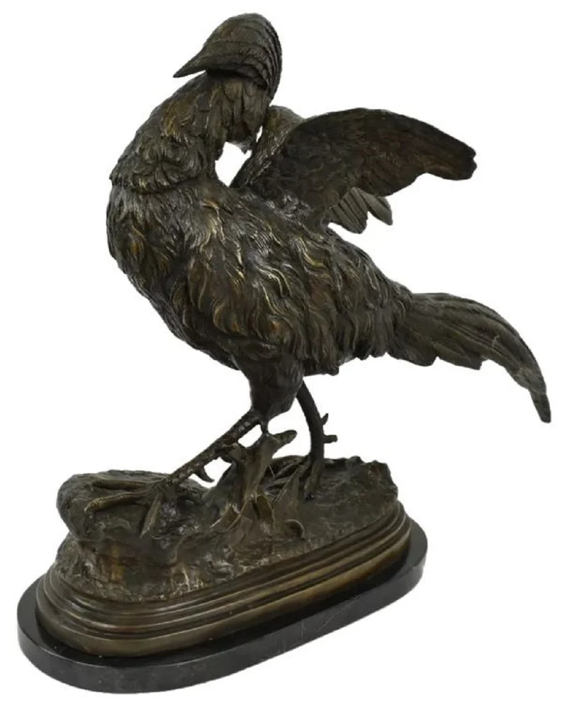 Casa Padrino Luxus Bronze Deko Skulptur Fasan Bronze / Schwarz 69 x 20 x H. 53 cm - Bronze Figur mit Marmorsockel - Deko Figur - Schreibtisch Deko - Deko Accessoires