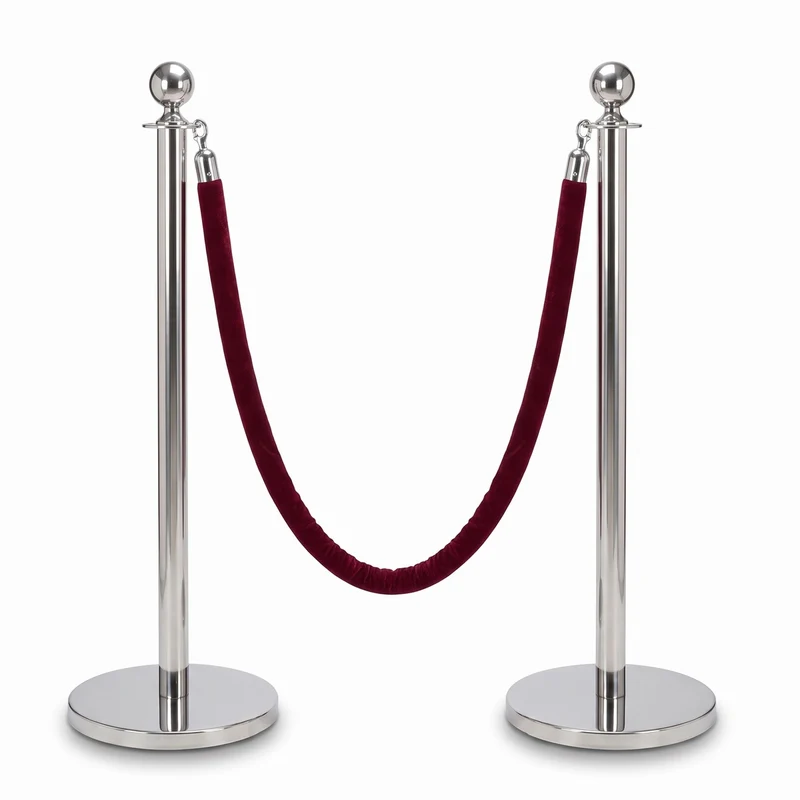 Casa Padrino Luxus VIP Absperrung Silber / Bordeauxrot Ø 32 x H. 106 cm - Absperrungsständer mit Seil - Hotel Accessoires - Restaurant Accessoires - Luxus Kollektion