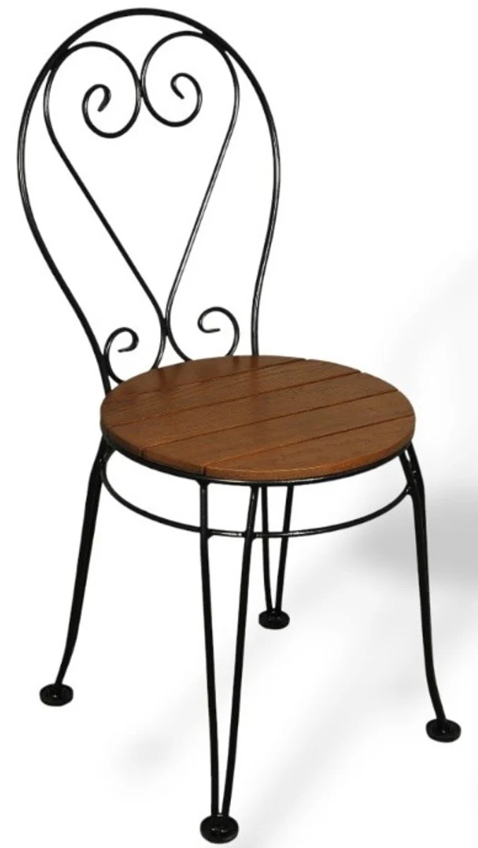 Casa Padrino Jugendstil Garten Stuhl Schwarz / Dunkelbraun 40 x 40 x H. 92 cm - Nostalgischer Gartenstuhl - Nostalgische Jugendstil Schmiedeeisen Garten & Terrassen Möbel