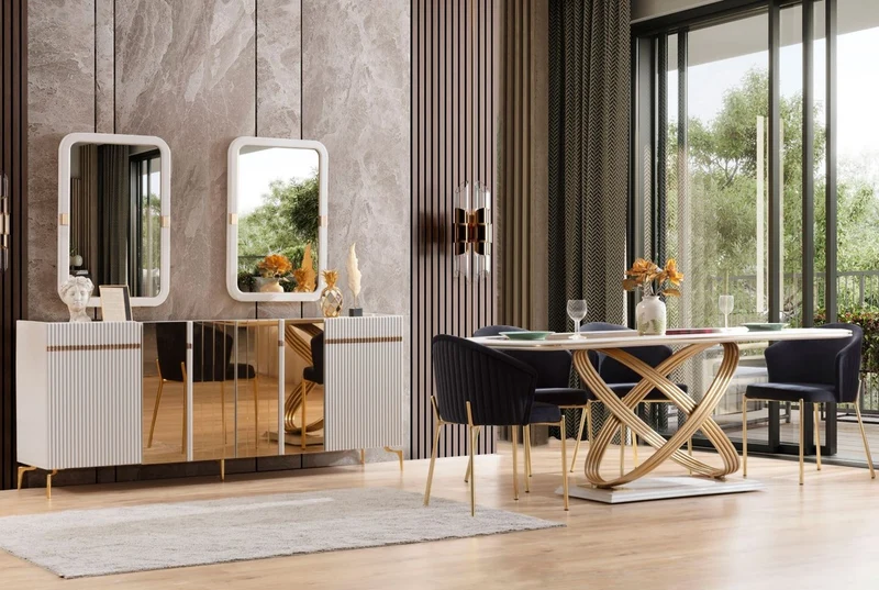 Casa Padrino Luxus Esstisch mit Glasplatte Weiß / Gold 207 x 97 x H. 79 cm - Esszimmer Möbel - Luxus Möbel - Luxus Kollektion