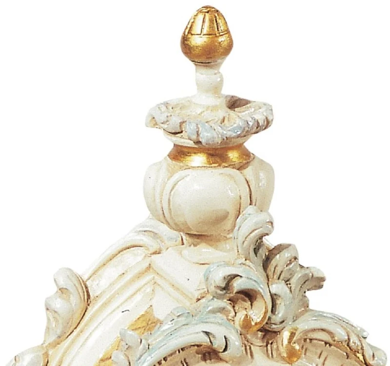 Casa Padrino Luxus Barock Tischuhr Creme / Weiß / Gold - Prunkvolle Barockstil Uhr - Handgeschnitzte Barock Schreibtischuhr - Luxus Qualität - Made in Italy