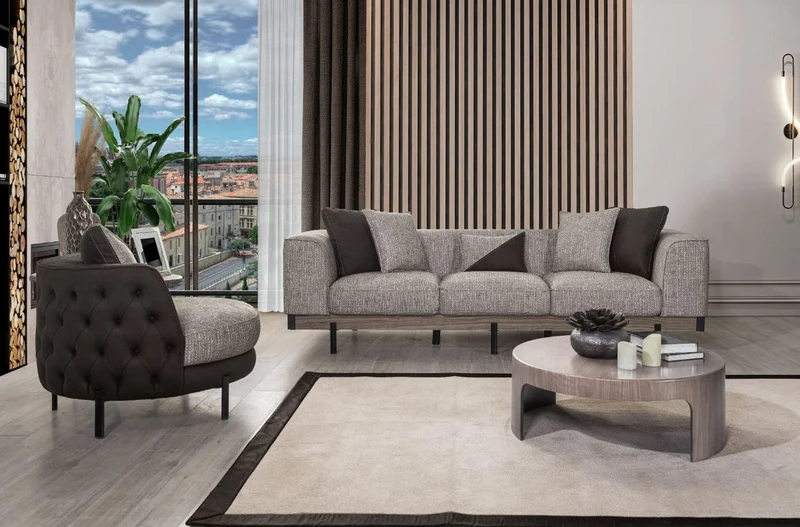 Casa Padrino Luxus 4er Sofa Grau / Braun / Schwarz 270 x 96 x H. 75 cm - Wohnzimmer Sofa - Hotel Sofa - Wohnzimmer Möbel - Hotel Möbel - Luxus Möbel - Luxus Einrichtung - Wohnzimmer Einrichtung