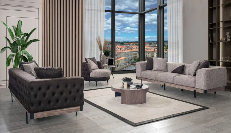 Casa Padrino Luxus 4er Sofa Grau / Braun / Schwarz 270 x 96 x H. 75 cm - Wohnzimmer Sofa - Hotel Sofa - Wohnzimmer Möbel - Hotel Möbel - Luxus Möbel - Luxus Einrichtung - Wohnzimmer Einrichtung