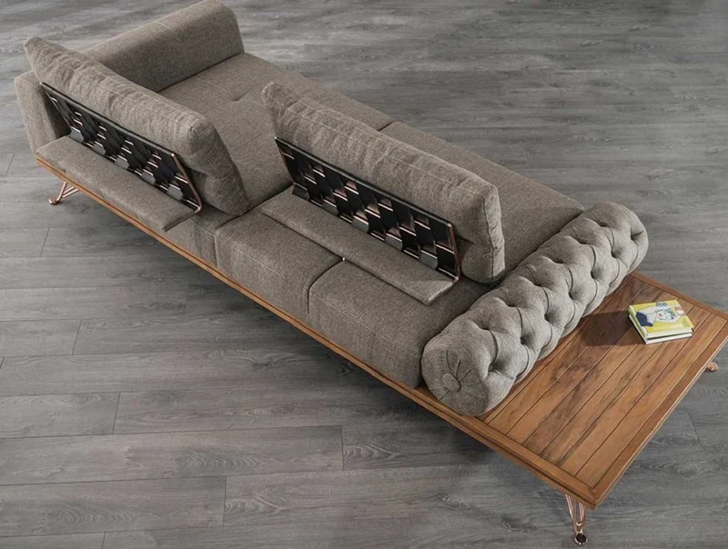 Casa Padrino Luxus Sofa Grau / Braun / Kupfer 270 x 100 x H. 65 cm - Wohnzimmer Sofa mit verstellbaren Rückenlehnen - Wohnzimmer Möbel - Hotel Möbel - Luxus Möbel