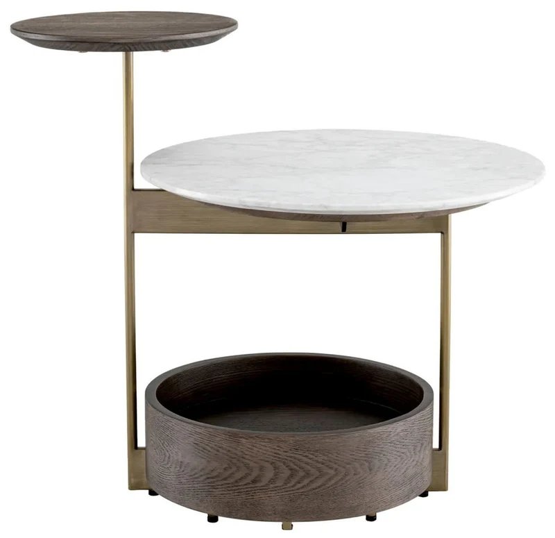 Casa Padrino Luxus Beistelltisch mit Marmorplatte Braun / Weiß / Messing 59,5 x 45 x H. 54,5 cm - Wohnzimmer Möbel - Luxus Möbel - Wohnzimmer Einrichtung - Luxus Qualität
