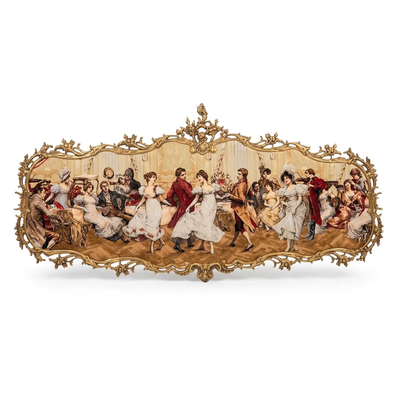 Casa Padrino Barock Wandbild Mehrfarbig / Messing 194 x H. 88 cm - Prunkvolles Barockstil Wanddeko Bild mit Messing Rahmen - Barock Wand Dekoration - Edel & Prunkvoll