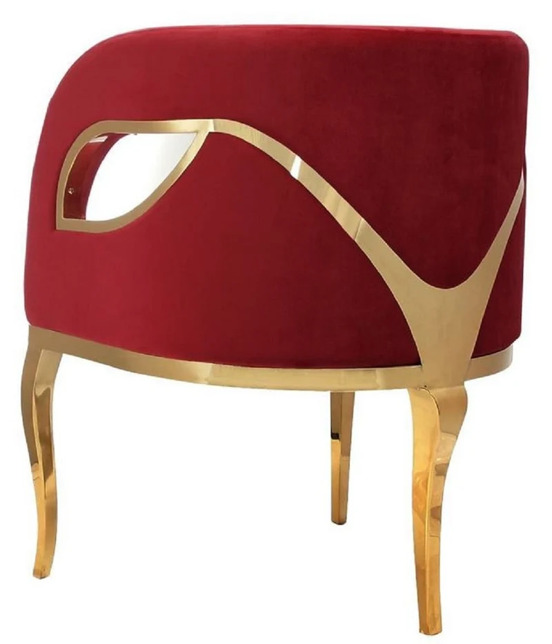 Casa Padrino Luxus Samt Sessel Rot / Gold 78 x 55 x H. 59 cm - Wohnzimmer Sessel - Hotel Sessel - Wohnzimmer Möbel - Luxus Möbel - Wohnzimmer Einrichtung - Luxus Einrichtung - Möbel Luxus