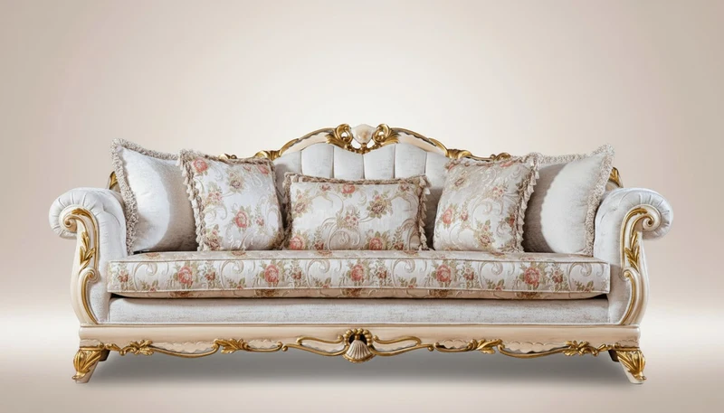 Pompöös by Casa Padrino Luxus Barock Wohnzimmer Sofa Provence Weiß / Beige / Gold - Pompööses Barockstil Sofa designed by Harald Glööckler