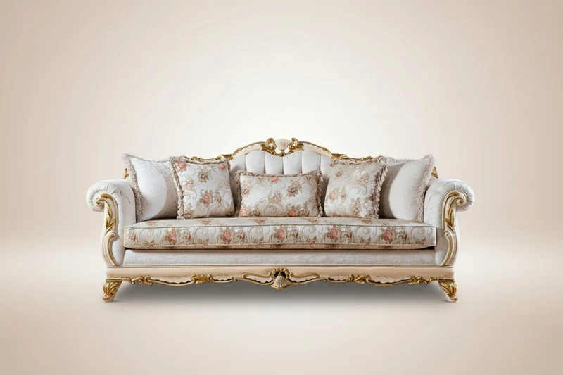 Pompöös by Casa Padrino Luxus Barock Wohnzimmer Sofa Provence Weiß / Beige / Gold - Pompööses Barockstil Sofa designed by Harald Glööckler