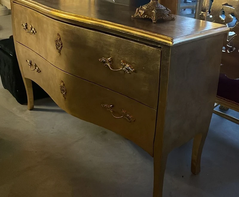 Casa Padrino Barock Kommode mit 2 Schubladen Gold - Handgefertigte Massivholz Kommode im Barockstil - Schlafzimmer Möbel im Barockstil - Barock Möbel