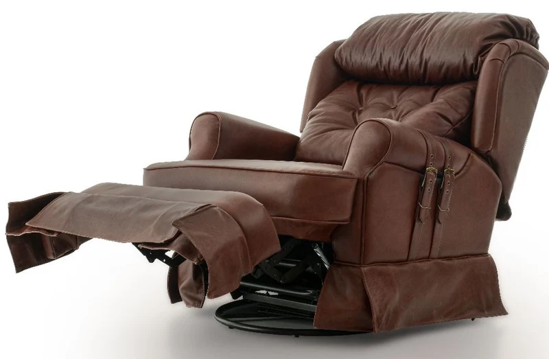 Casa Padrino Luxus Leder Sessel mit Liegefunktion Braun 85 x 100 x H. 97 cm - Echtleder Wohnzimmer Sessel - Fernsehsessel - Echtleder Möbel - Luxus Möbel