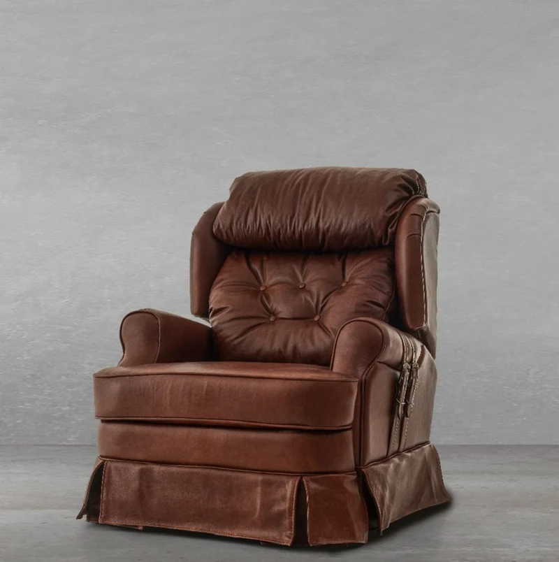 Casa Padrino Luxus Leder Sessel mit Liegefunktion Braun 85 x 100 x H. 97 cm - Echtleder Wohnzimmer Sessel - Fernsehsessel - Echtleder Möbel - Luxus Möbel